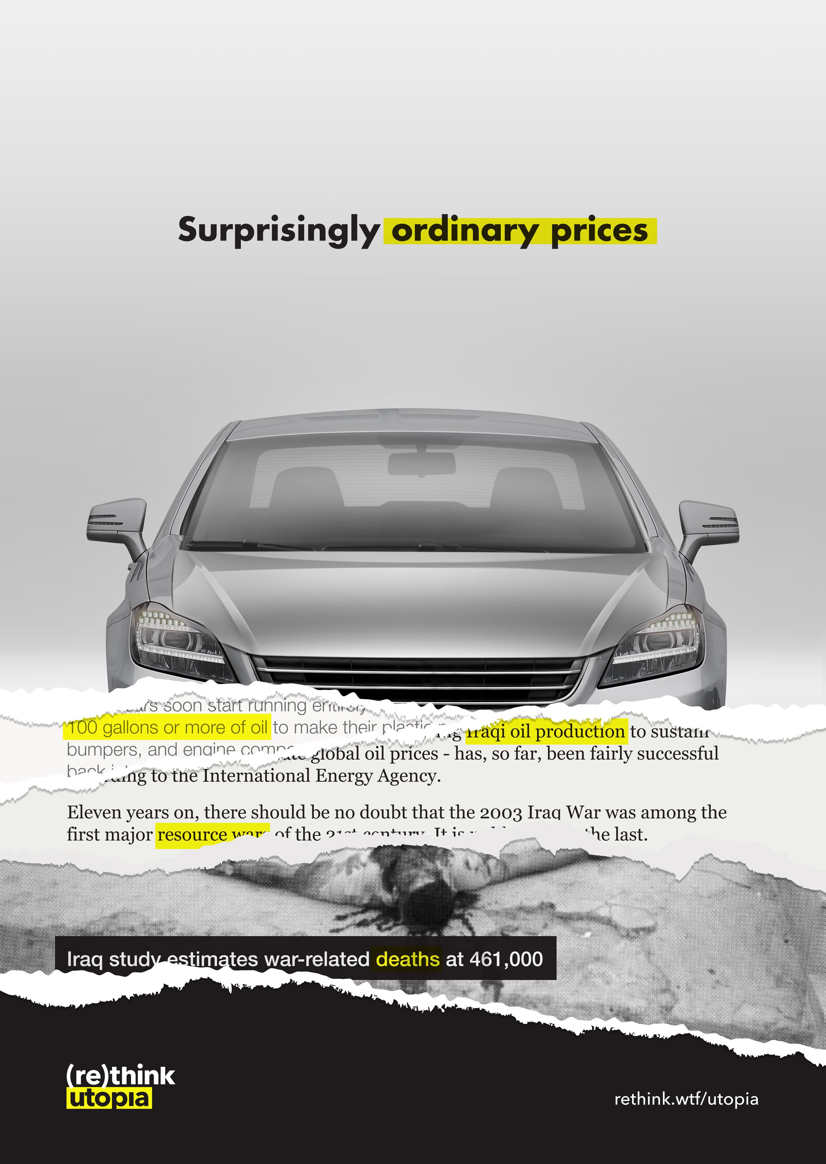 Cheap car ad, torn to reveal layers of information about true cost.